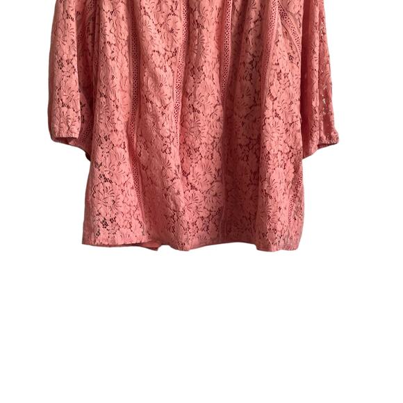 Catherines Women Top 2X Peach Floral Lace Overlay Eyelet Inlet Flowy Feminine - Picture 10 of 13